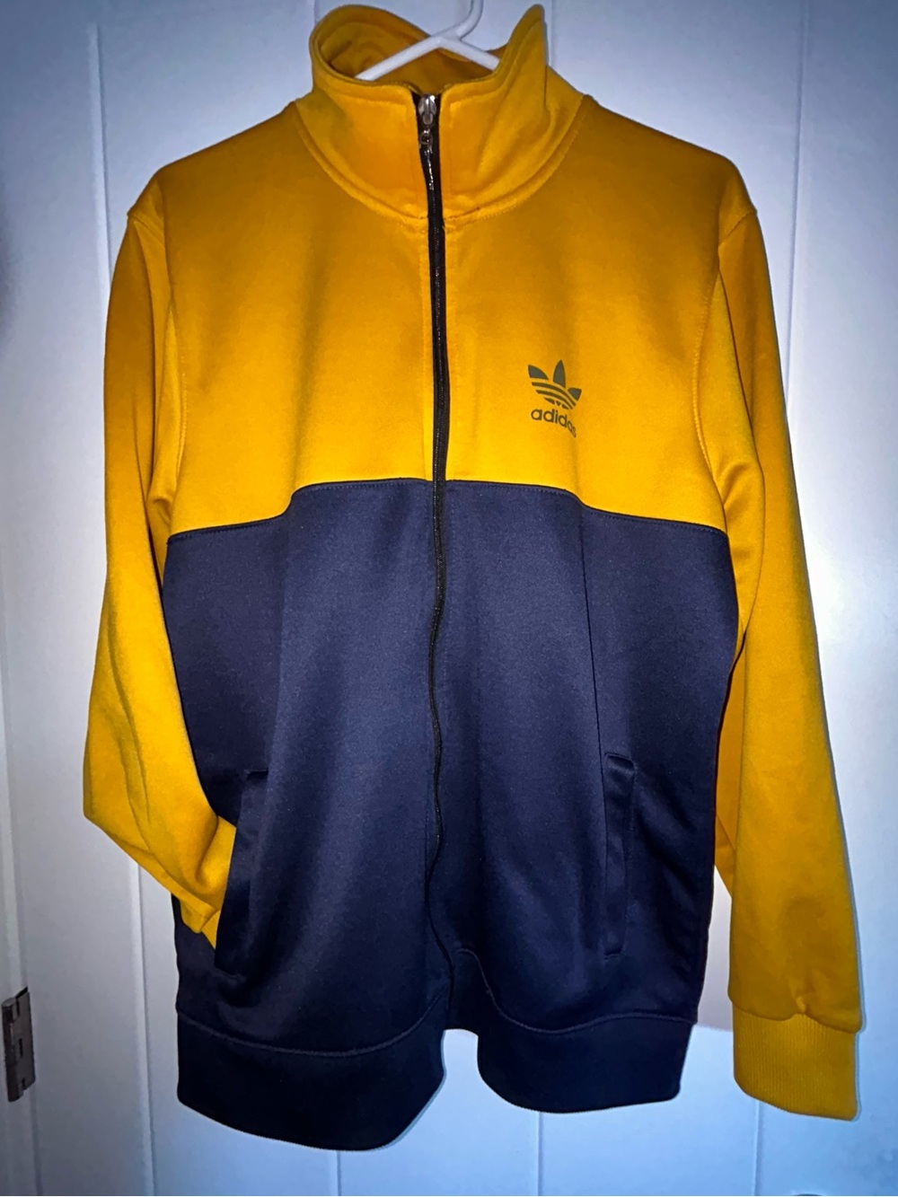 Classic Adidas Yellow and Navy Two-Tone Zipper Track Jacket & Pants Set